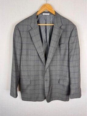 Armani Collezioni Mens Grey Windowpane Virgin Wool Blazer Sport Coat 44R  Italy